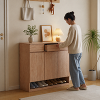 Nordic Wood Shoe Storage Cabinet, Ash Wood Finish Hallway Storage Unit, 35cm Deep Shoe Cupboard for Small Flats