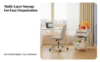 Multifunctional Under Desk Storage Cart Space-Saving Design 3-Tier Rolling Cart 360° Rotating Wheels Under Desk Storage Organizer Large Capacity for Students, Kids, Study Room, Playroom