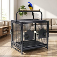 Portable Bird Cage with Handle, Metal Small Bird Cage for Budgie and Cockatiel, 2 Doors with Standing Perch Food Bowls for Outdoor Car Travel