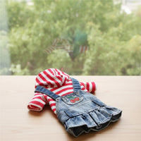 Pet Dress with Hood Striped Dog Dress Denim Pet Hoodie for Small Dogs