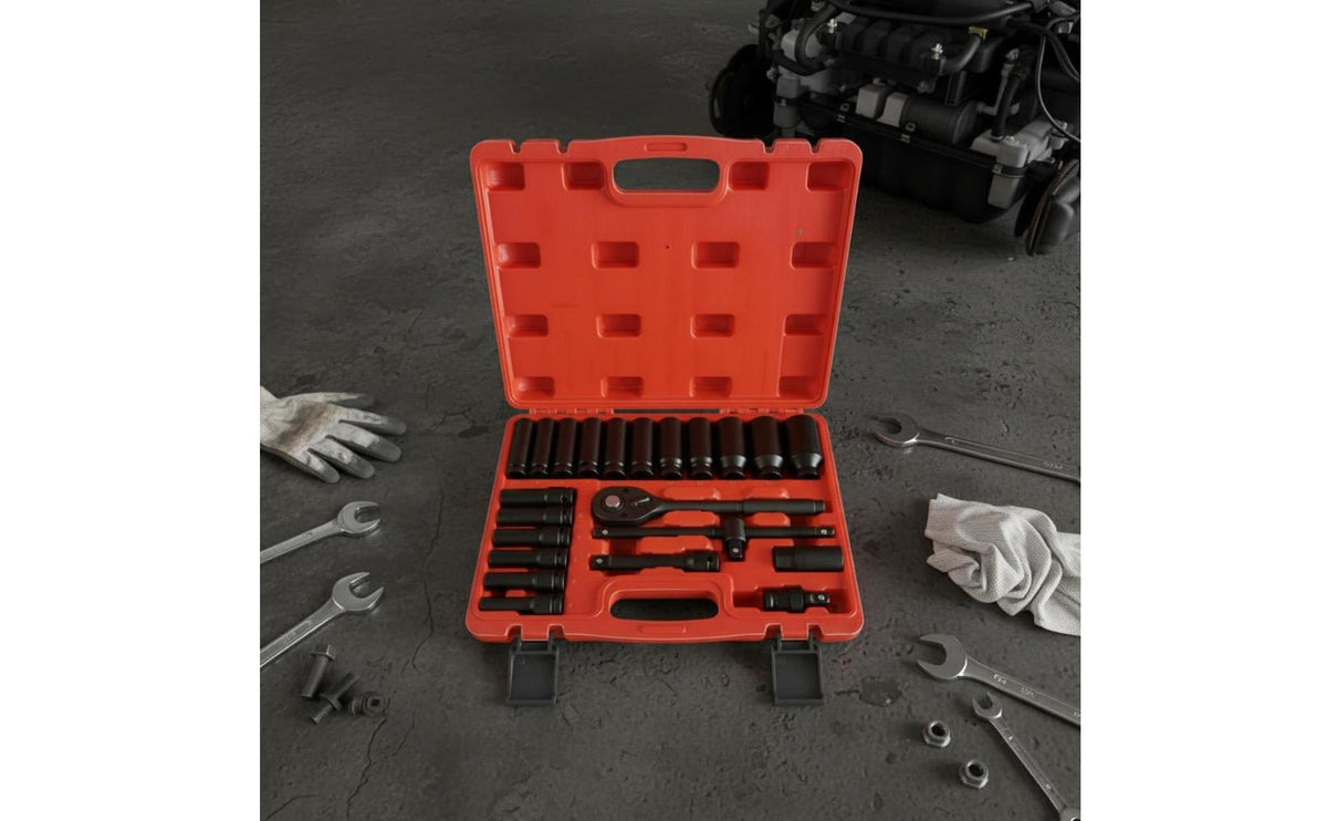 23 Pieces 1/2 Inch Drive Tool Set Portable 1/2 Inch Power Socket Set Air Wrench Socket Kit Storage Case Included for DIYers