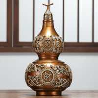 Hollow Brass Gourd Statue Business Gift Brass Gourd Ornament Fine Craftsmanship Bagua Wealth Calabash for Collectors, Living Room, Entryway