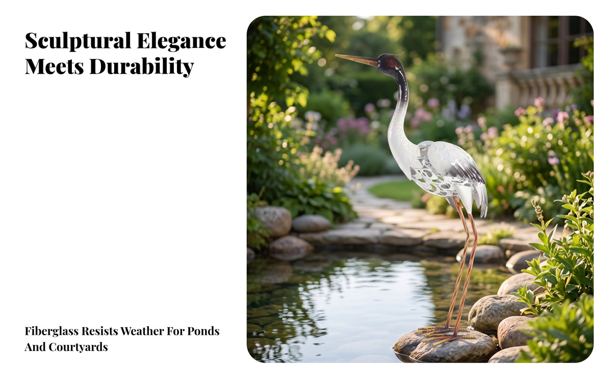 Crane Statue Elegant Design Garden Crane Decoration Garden Egret Sculpture Weather-Resistant Standing Egret Sculpture for Patio