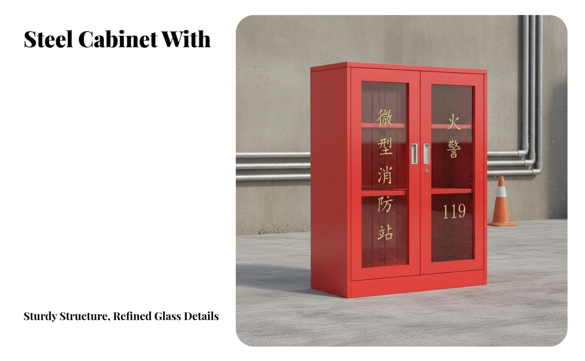Cold-Rolled Steel Fire Equipment Storage Cabinet Heavy-Duty Construction Emergency Action Station Large Capacity Fire Safety Tool Cabinet Lockable for Industrial Workers, Property Managers, Gas Stations, Factories, Workshops, Warehouses