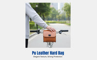 Handlebar Bag, PU Hard Shell Front Bag for Electric Bike and Bicycle, Black/Brown
