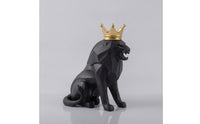 Lion Statue with Crown Ebony Lion Sculpture Tabletop for Homeowners, Art Collectors