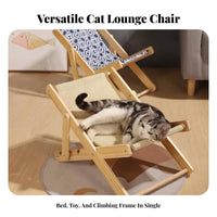 Cat Lounge Chair Sturdy Wood Frame Sisal Scratching Chair Wooden Cat Scratching Lounger Scrape Resistant Folding Pet Lounger