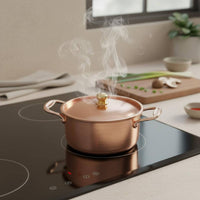 Small Copper Pot European Style Single Person Induction Pot Personal Size Copper Stockpot with Lid for Dining Table, Kitchen