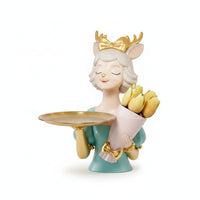 Decorative Deer Figurine with Tray Sculpted Deer Statue with Tray Attractive Tabletop Organizer Beautiful for Entryway, Dresser, Vanity