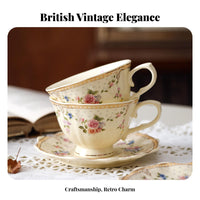 English Design Coffee Mug Giftable Vintage Floral Teacup Set Vintage Tea Mug Easy to Clean Gold Border Teacup with Dish Safe