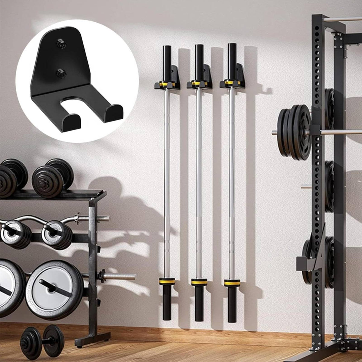 Barbell Storage Bracket Space-Saving Wall-Mounted Barbell Holder Heavy Duty for Home Gym Owners, Athletes