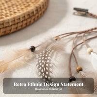 Indian Feather Headdress Bohemian Design Boho Tassel Hair Piece Ethnic Influenced Feather Hair Clip for Women, Girls, Themed Events, Parties