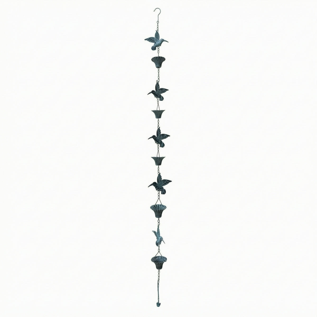 Decorative Hummingbird Rain Chain Antique-Look Metal Rain Chain Hanging Downspout Rust-Resistant for Gardeners, Garden, Porch