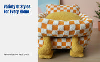 Checkered Pet Sofa Soft and Comfortable Checkered Pet Couch Creclineable Non-Slip Bottom for Dog Owners, Living Room