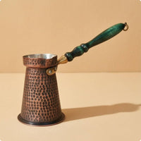 Oxidized Finish Copper Cezve Heat-Insulating Handmade Copper Coffee Pot Flared Body Turkish Coffee Pot Stovetop Use