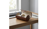 Three-Slot Cylindrical Watch Box Snap Closure PU Leather Watch Box Flap Lid Stitched Exterior