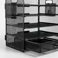 5-Tier Metal Desk Storage with Drawer and Pen Holder, Desktop File Organizer for Office Home, Paper Filing Rack for Students Workspace