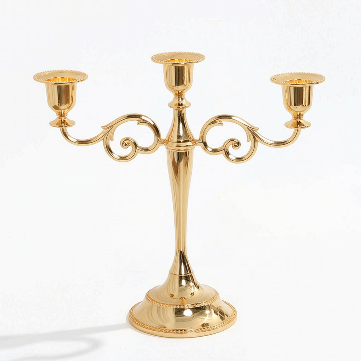 Tabletop 3-Arm Candelabra Scrollwork Candelabra with 3 Arms Weighted Triple Candle Holder Elegant for Brides, Dinner Parties