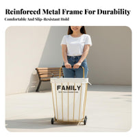 Multifunctional Design Metal Frame Storage Trolley Space-Saving Storage Cart with Liner Heavy Duty Rolling Laundry Basket Rust-Resistant for Homemakers, Apartment Dwellers, Living Room, Bedroom, Bathroom, Supermarket