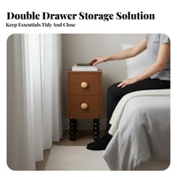 Space-Saving Narrow Nightstand Slim Design Narrow 2-Drawer Cabinet Retro Design Bedroom Furniture Easy Assembly for Small Apartment Dwellers, Students, Homeowners, Hallway, Living Room