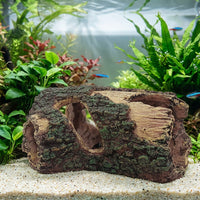Multi-Chamber Reptile Hides and Snake Hide, Bark-Textured Resin Aquarium Caves and Hides for Turtles and Geckos, 5-Hole Waterproof Tree Trunk