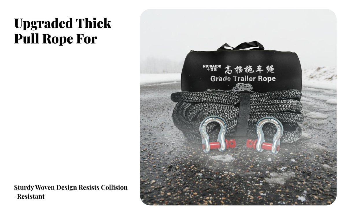 Heavy-Duty Tow Strap and Shackle Set Break-Resistant Braided Tow Strap with Shackles Reinforced Loops Towing Equipment High-Density Weave for Rugged-Highway Enthusiasts, Truck Owners, Drivers, Roadside Emergency, Trail Riding