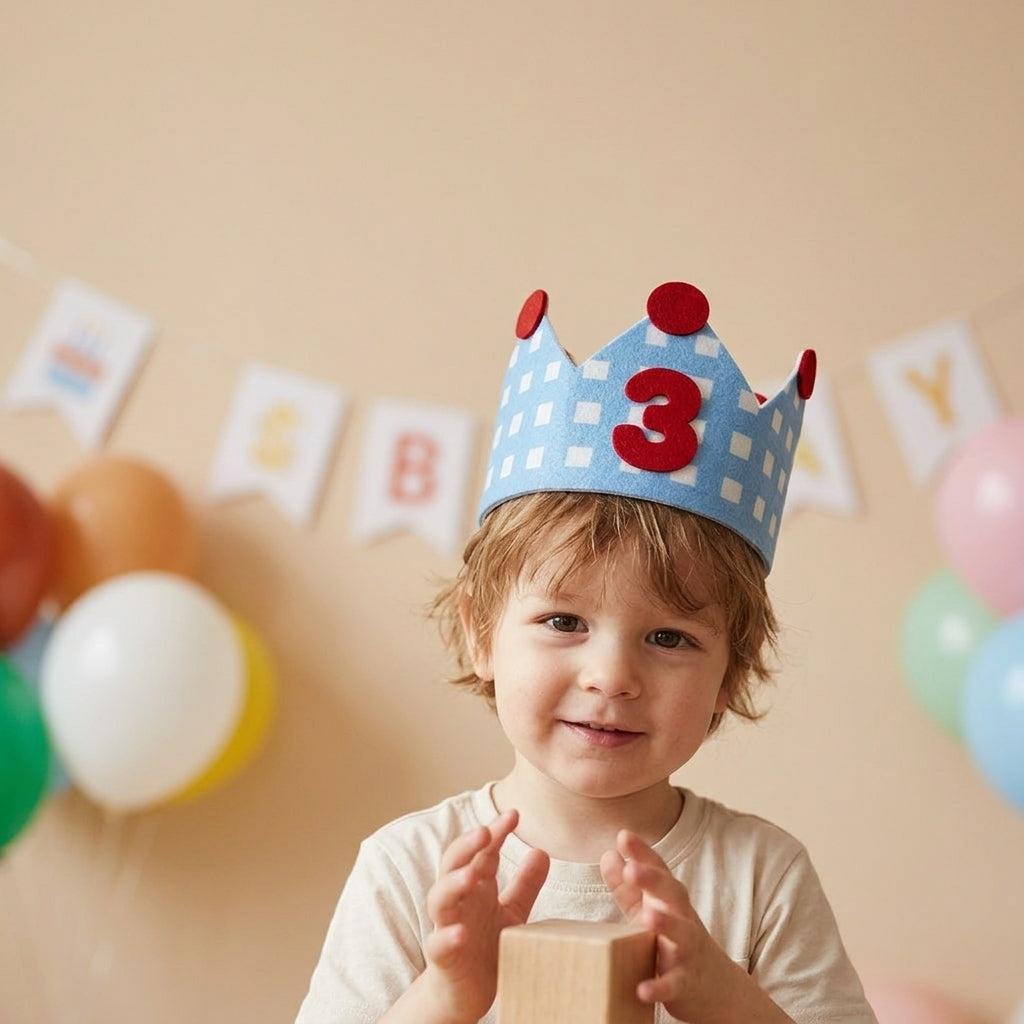 Kids' Blue Felt Birthday Hat with Number for Boys and Girls, Photo Prop & Party Decoration