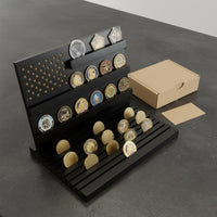 Premium Wood Wooden Coin Display Elegant Design Commemorative Coin Display Stand Clutter-Uncluttered Organization Stunning Centerpiece for Collectors, Police Officers, Firefighters, Desk, Office, Mancave