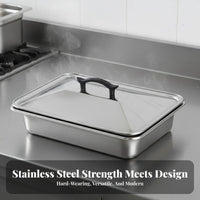 Visible Glass Window Rectangular Pan Lid Easy to Clean Stainless Steel Tray Cover Rust-Resistant for Caterers, Buffets, Cafeterias, Banquets