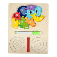 Natural Wood Finish 3-in-1 Learning Board Rounded Corners Child-Led Learning Wooden Learning Puzzle Colorful ABC Numbers Shapes Wooden Puzzle Removable for Preschoolers, Kids