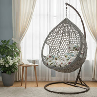 Rattan Wicker Hanging Egg Chair Teardrop Wicker Hanging Egg Chair Enclosed Furniture for Balcony, Living Room, Reading Corner