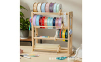 Wooden Ribbon Organizer Rotating Multi Tier Ribbon Stand Solid Wooden Tape Spool Dispenser for Sewing Room, Flower Shop