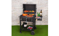 Briquette Barbecue Grill Built-in Thermometer Lidded Briquette Grill Wheels Outdoor Cooking Gear