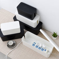 Cable Management Box with Wooden Lid for Desk Power Strip Organizer