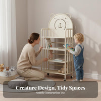 Child-Safe Design Multi-Tier Mobile Shelf Space-Saving Bear-Themed Rolling Mobile Unit Stable Frame children's Furniture Large Capacity for Toddlers, Fromice Workers, Playroom, Kindergarten, Study Room, Classroom