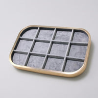 Aluminum Alloy 12-Compartment Jewelry Tray Rounded-Rectangle Flocked Jewelry Tray