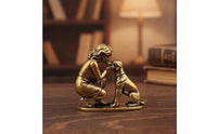 Antique Bronze Finish Girl and Dog Figurine Brass-Colored Girl with Dog Figurine Sculpted Sculpture Heartwarming for Bookshelf, Desk