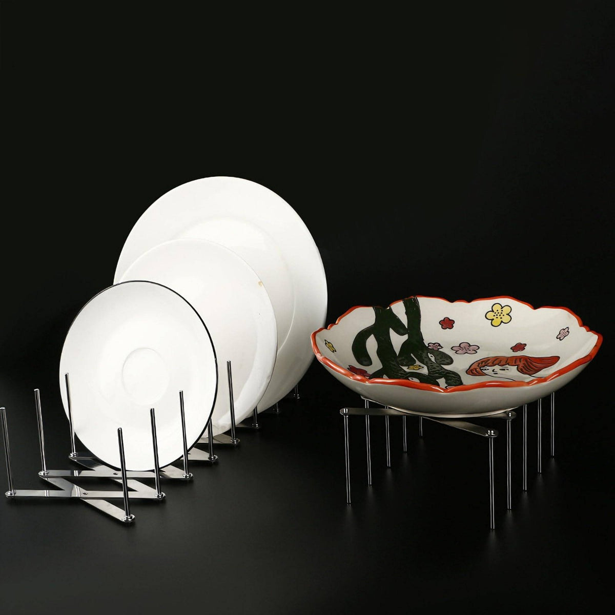 Retractable Pot Lid Holder Versatile Expandable Plate Rack Space Saving Stainless Steel Plate Organizer for Countertop, Cabinet, RV