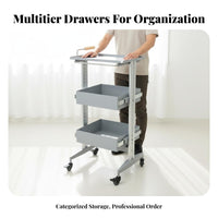 Multiple Drawers Multi-Drawer Salon Mobile Organizer Push Handle 2-Drawer Rolling Tool Mobile Organizer 360° Swivel Wheels Workstation Trolley Heavy-Duty for Hair Stylists, Beauty Professionals, Spa Technicians, Barbershop