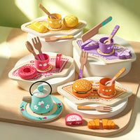 Role Playing Wooden Tea Party Set Educational Wooden Afternoon Tea Set Eco-Friendly Wood for Preschoolers, Toddlers, Kindergarten, Playroom