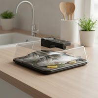 Rechargeable Defrosting Tray with Cover Quick Thaw Rapid Thawing Plate with Dome Easy to Clean Defroster Aluminum for Home Cooks, Meal Prep, Kitchen Countertop