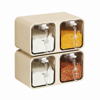 Wall-mounted spice organizer, 4 sections, with spoons and labels, moisture-resistant, beige