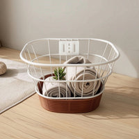 Woven Wire Basket with Rattan Base Sturdy Bike Basket with Mounting Bracket Portable Adjustable for Grocery Runs