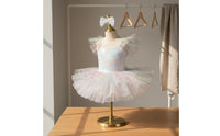 Girls Glitter Ballet Skirt Dress Sequins Ballet Skirt Dress Rainbow Tulle Princess Costume Ruffle Sleeves Glitter