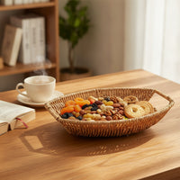 Wicker Basket Tray Handwoven Wicker Serving Tray Boat-Shaped Basket Rustic Easy to Hold and Carry for Fruit Display