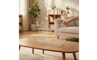 Two-Tier Basket Metal Wire Basket with Wooden Handles Countertop Tabletop Organizer for Pantry