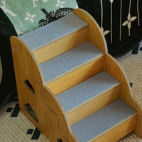 Wooden Pet Stairs Sturdy Construction 4-Step Pet Stairs Smoothly Polished Wood Cat Climbing Steps for Short-Legged Breeds, Cats, Bedside, Sofa, Couch