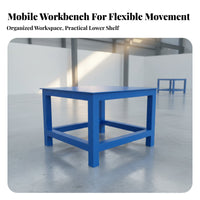 Steel Workbench on Wheels High Load Capacity Heavy Duty Workbench Heat Resistant Tabletop Steel Work Table for Fitters, Factory, Repair Shop, Assembly