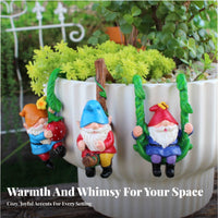 3 Pieces Whimsical Design Swinging Dwarf Statues Hand-Painted Details Hanging Gnome Figurine Set Vibrant Colors for Gardeners, Indoor Plants