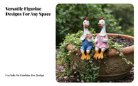 2 Pieces Cartoon Duck Sculpture Cute Resin Edge Sitter Adorable Design Animal Couple Figurine for Couples, Patio, Balcony, Flower Pot